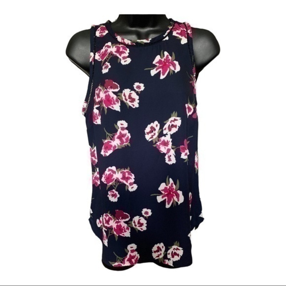 🔴J Crew Sleeveless Navy Blue Floral Blouse size 2